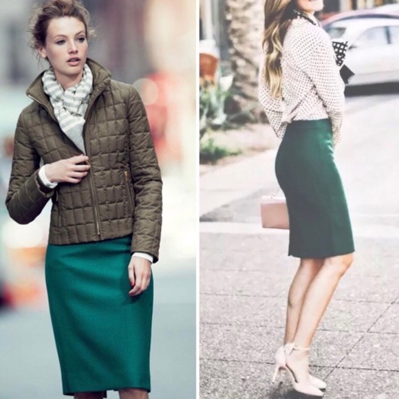 J.CREW Womens Green NO 2 PENCIL SKIRT WOOL 6 - Picture 2 of 6